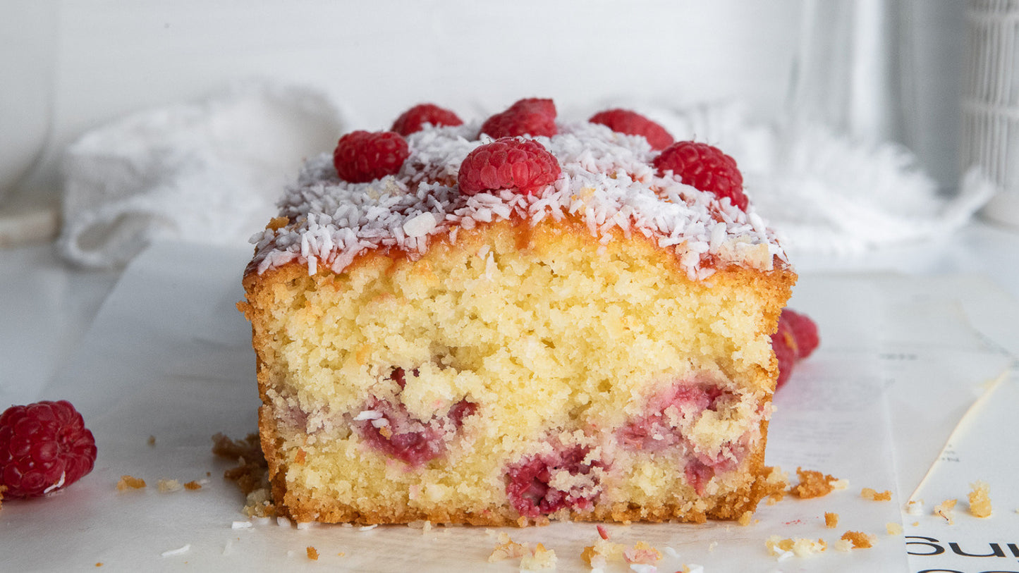 Sour Cream Coconut Raspberry Loaf
